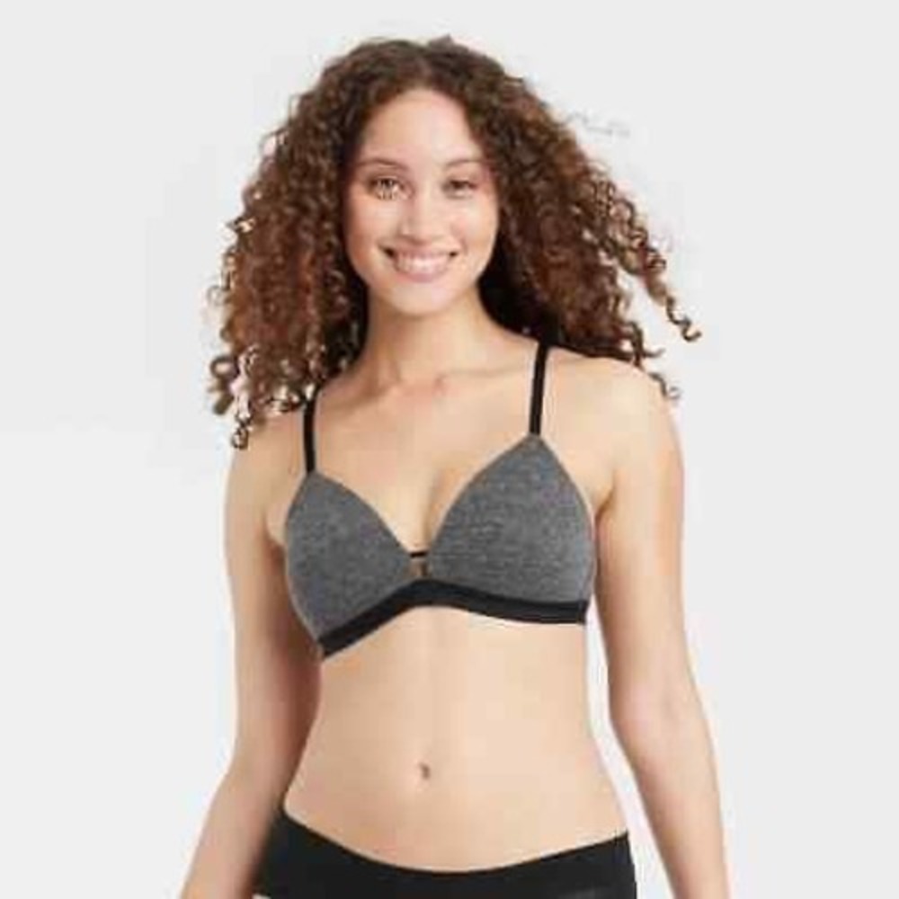 NEW Auden Grey & Black Lightly Lined Wirefree Bra, Size‎ 38D